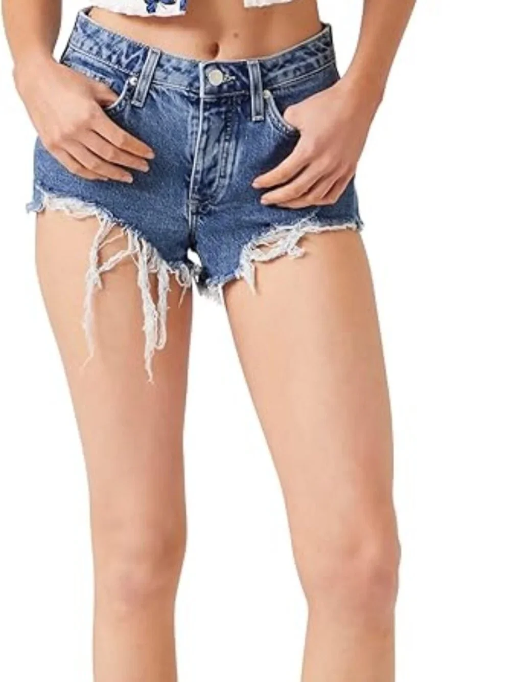 NWT! Forever 21 Recycled Cotton Jean Shorts with Ragged Hem & Button Closure